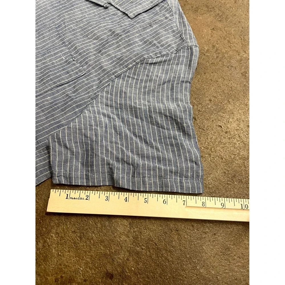 Lucky Brand Shirt Mens XL Blue Striped Linen Short Sleeve Camp Collar Casual - Picture 16 of 16